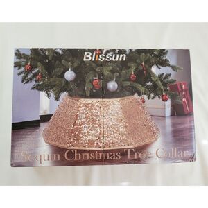 Blissun Sequin Christmas Tree Collar Skirt Champagne Foldable